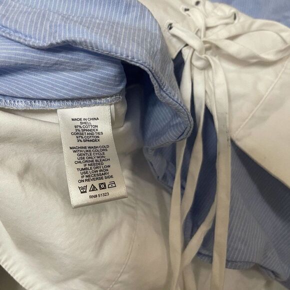 1.STATE blue pinstripe corset cinched long sleeve blouse top size Medium - Picture 7 of 7